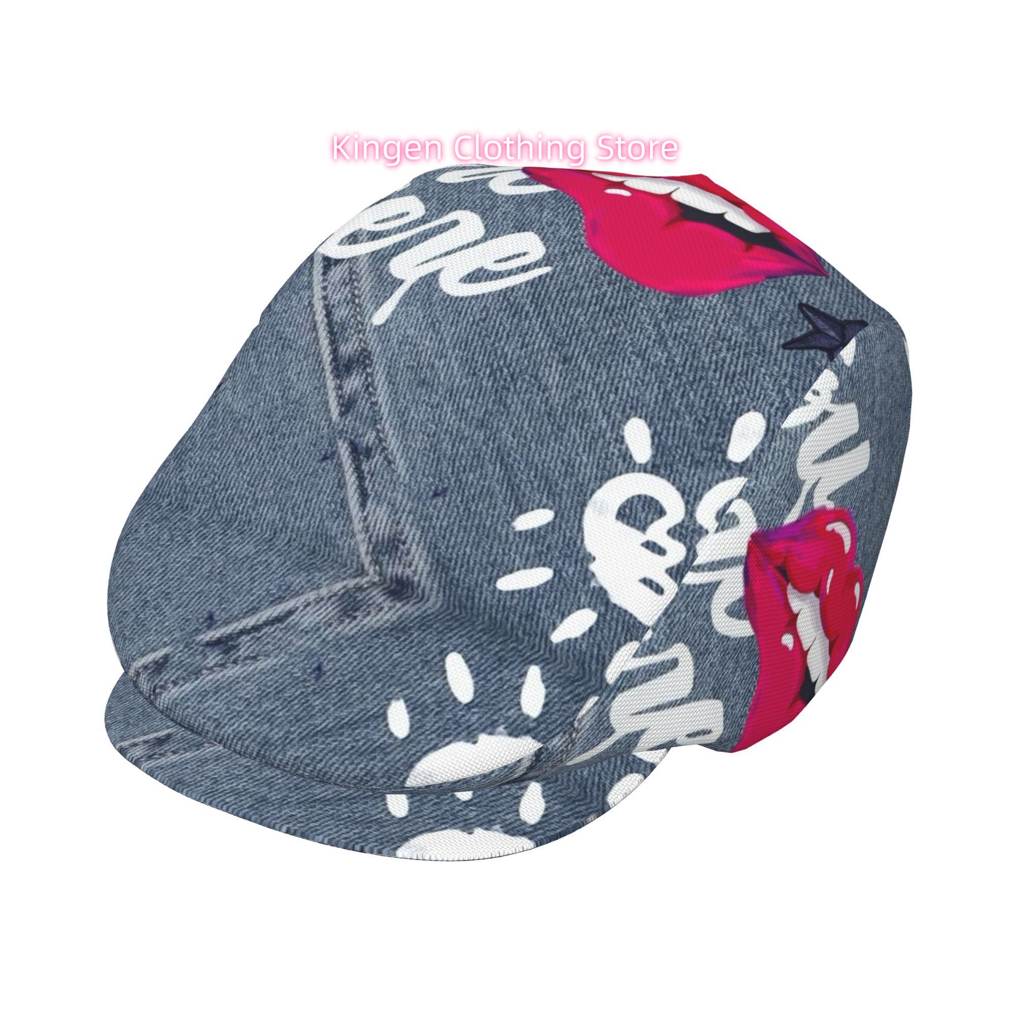 1pc Red Lips on All-over Print - đánh giá và giá Newsboy Cap Ivy
